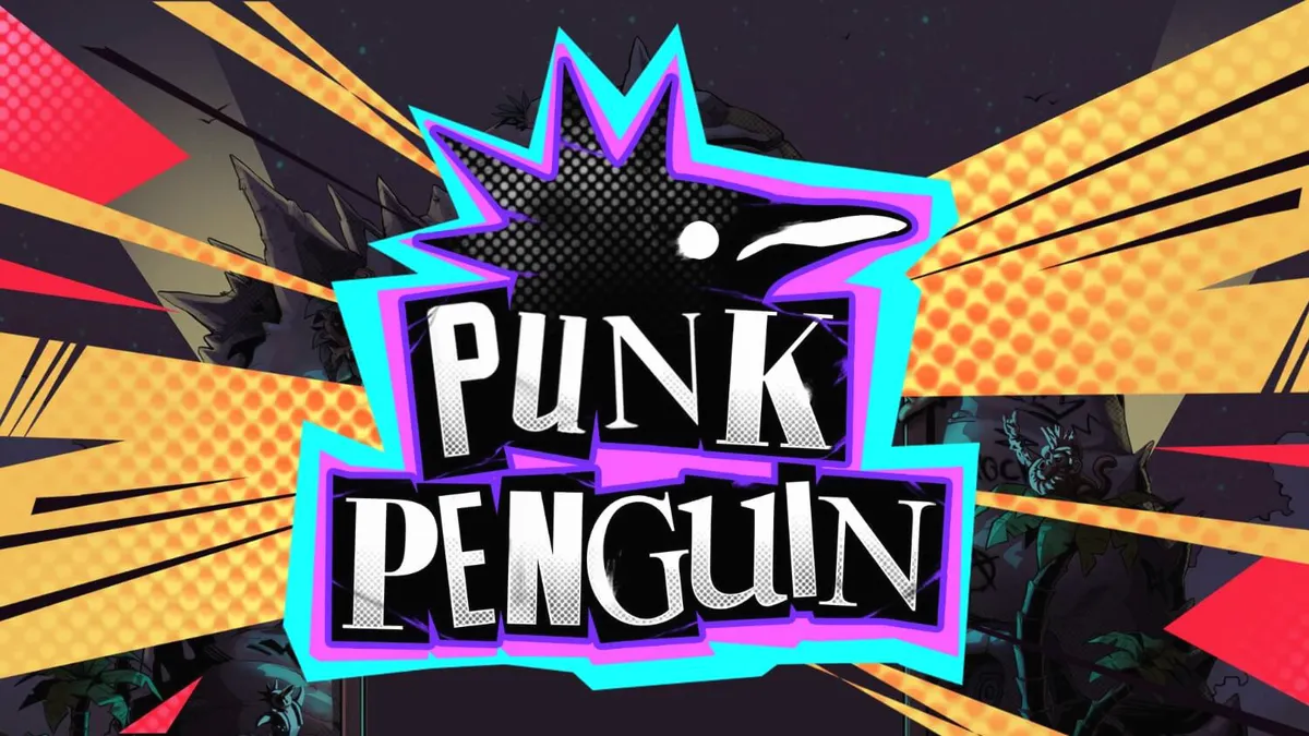 Isang makulay at maingay na eksena ng Punk Penguin slot na nagpapakita ng mga rebelde na penguin sa isang underground concert stage.