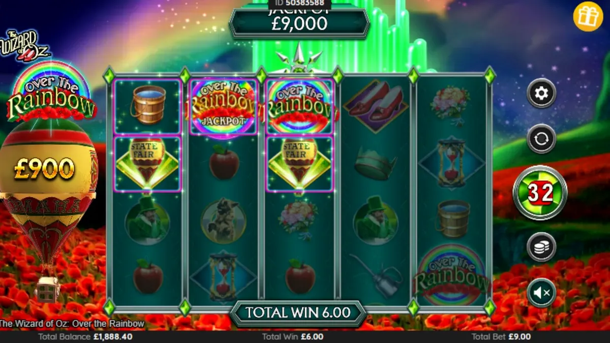 The Wizard of Oz: Over the Rainbow slot game interface