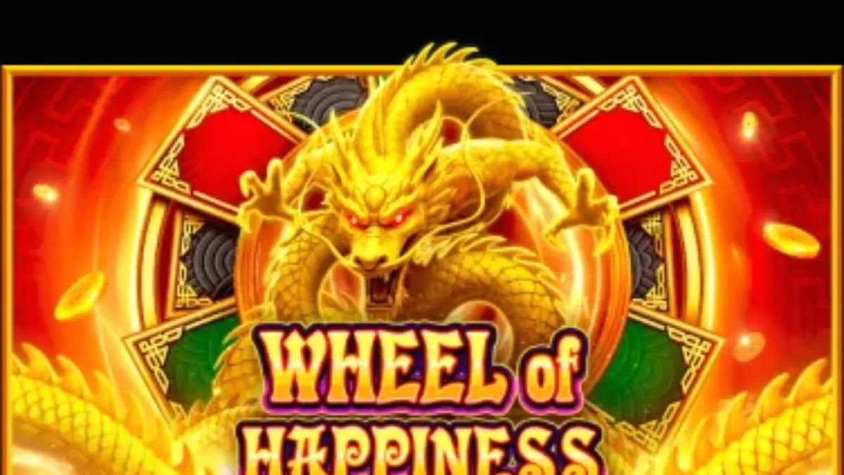 Wheel of Happiness slot machine interface na may temang gintong dragon